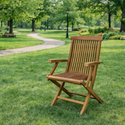 Premium Solid Teak Folding Garden Armchair for Space-Saving Outdoor Comfort