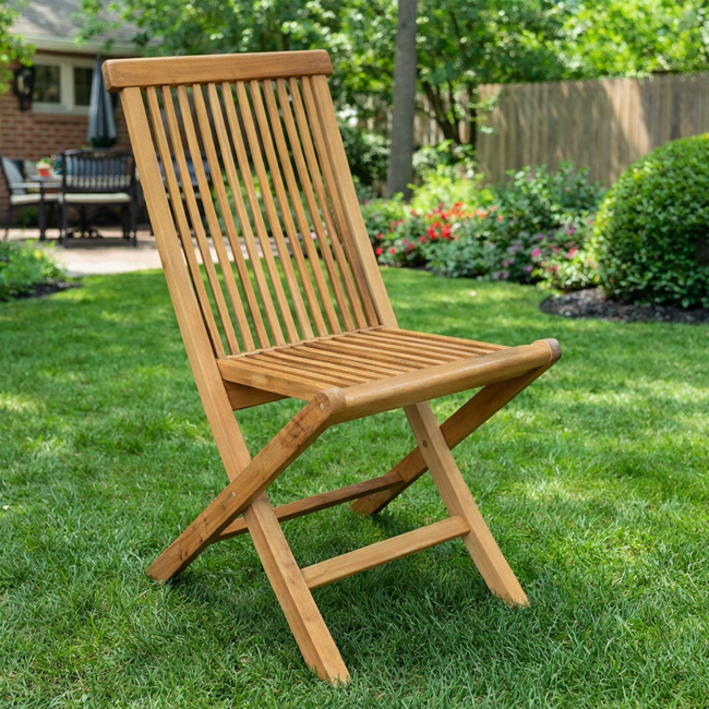 Premium Solid Teak Wood Folding Garden Chair for Compact Outdoor Seating