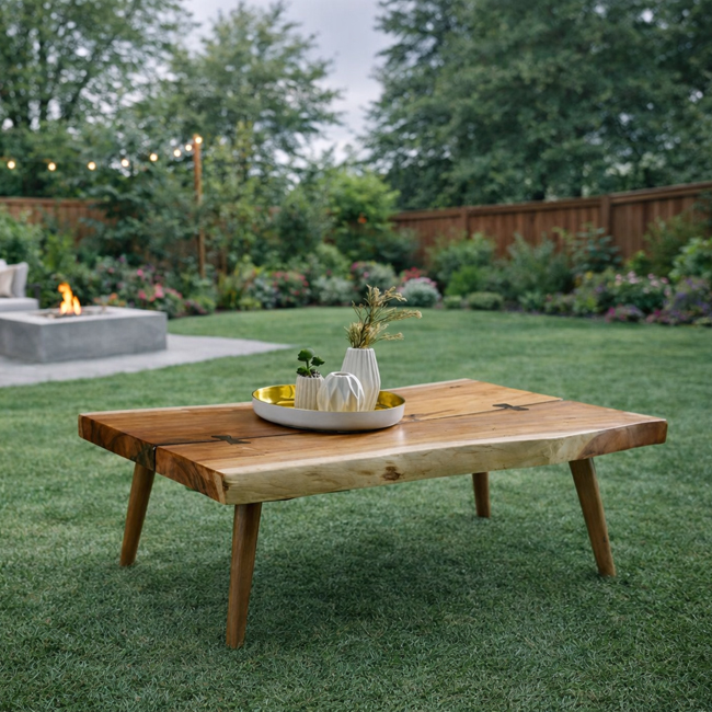 Live Edge Suar Wood Coffee Table Natural Finish Live Edge Suar Wood Coffee Table Natural Finish in the garden