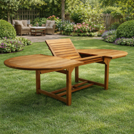 Luxury Solid Teak Oval Extendable Garden Table with Butterfly Leaf Mechanism