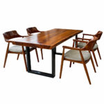 Live edge suar wood dining table with 4 Hiroshima teak chairs