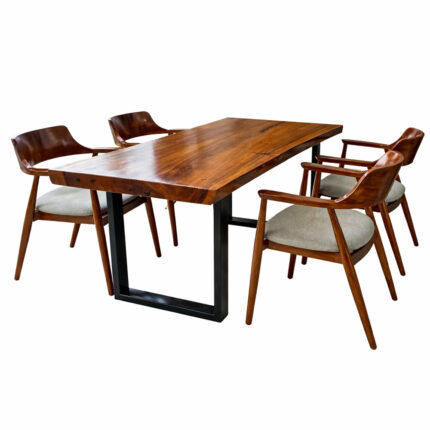 Live edge suar wood dining table with 4 Hiroshima teak chairs