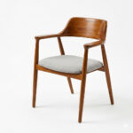 Hiroshima teak wood dining chair with grey fabric cushion