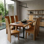 Industrial Style Dining Area featuring Niwara Suar Wood Live Edge Table with Black Iron Legs