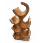 Front view of the unique Natural Suar Wood Tree Flow Wine Rack, showcasing its distinct hand-carved, flowing design