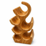 A slightly different angle of the natural suar wood tree flow wine rack, emphasizing its organic wood grain and capacity for six bottles