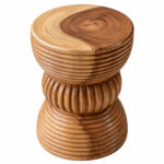 Eclipse Suar Wood Stool in natural finish featuring solid wood grain and artistic handcrafted design for modern interiors
