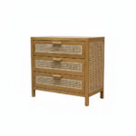 Angle view of Lars Woven Sideboard showing the natural teak wood grain and woven rattan side panels