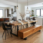 Heavy duty solid Suar wood beam bench 200cm industrial furniture