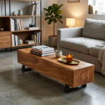Heavy duty solid Suar wood beam bench 200cm living room furniture