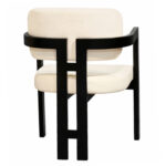 Rear view of the Rivelle Teak Wood Dining Armchair, showcasing the unique T-shaped back support and black wood frame