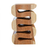 A Serpentine Suar Wood Stool featuring a solid wood sculptural S-shape design with natural wood grain patterns and a clean studio white background