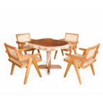 Solara Live Edge Cafe Table with Teak Chair Rattan Seat Back Rest Design solid suar wood dining set natural finish