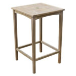 Laguna natural teak square bar table with slatted wooden top and central umbrella hole