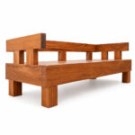 A detailed close-up shot focused on the joinery, construction methods, and the sheer thickness of the solid Suar (Trembesi) wood blocks used for the Chunky Solid Suar Wood Bench with Backrest. It highlights the dense, natural wood grain where the seat, legs, and backrest meet