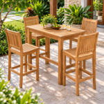 Agni teak bar chair with square teak bar table