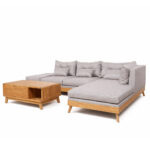 Arunika solid teak sectional sofa and coffee table set