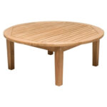 solid teak round coffee table with slatted tabletop