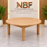 Bagong teak round outdoor coffee table in furniture showroom