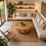 Bavara teak root coffee table in a natural living room interior