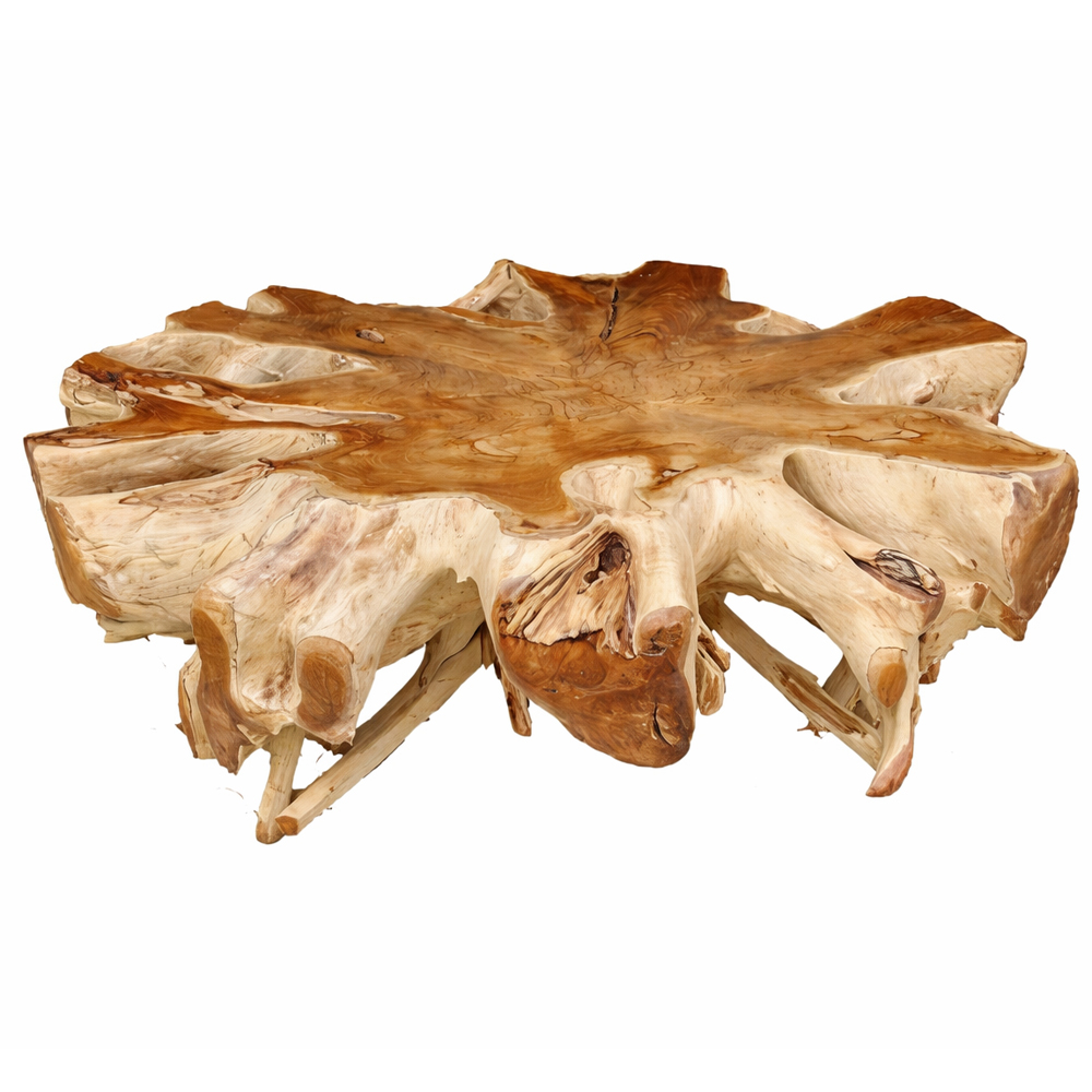Dhifa Solid Teak Root Coffee Table Solid teak root coffee table with organic edges and natural wood grain