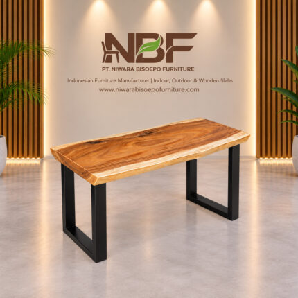 Forge live edge suar wood console table with black iron legs by Indonesian furniture manufacturer