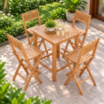 solid teak folding bar chairs with outdoor teak dining table