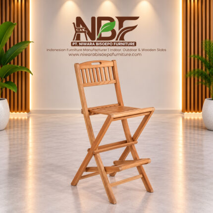Gajayana solid teak folding outdoor bar chair in furniture studio