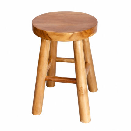 Javana artisan round teak wood stool with footrest handcrafted in Indonesia