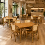 Teak and rattan dining sets for restaurant cafe hotel and hospitality furniture projects