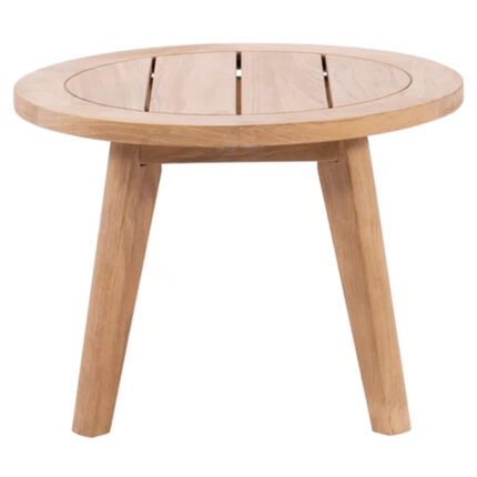 NBF teak round slatted side table front view