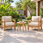 teak round slatted side table outdoor garden furniture