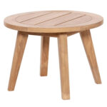 solid teak round slatted side table side view