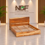 Natura live edge suar wood bed with solid wood slab headboard by Indonesian furniture manufacturer