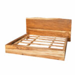 Natura live edge suar wood bed frame with solid wood headboard front 45 degree view