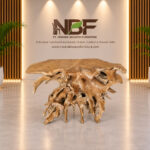 Natura sculptural teak root console table handcrafted by Indonesian furniture manufacturer