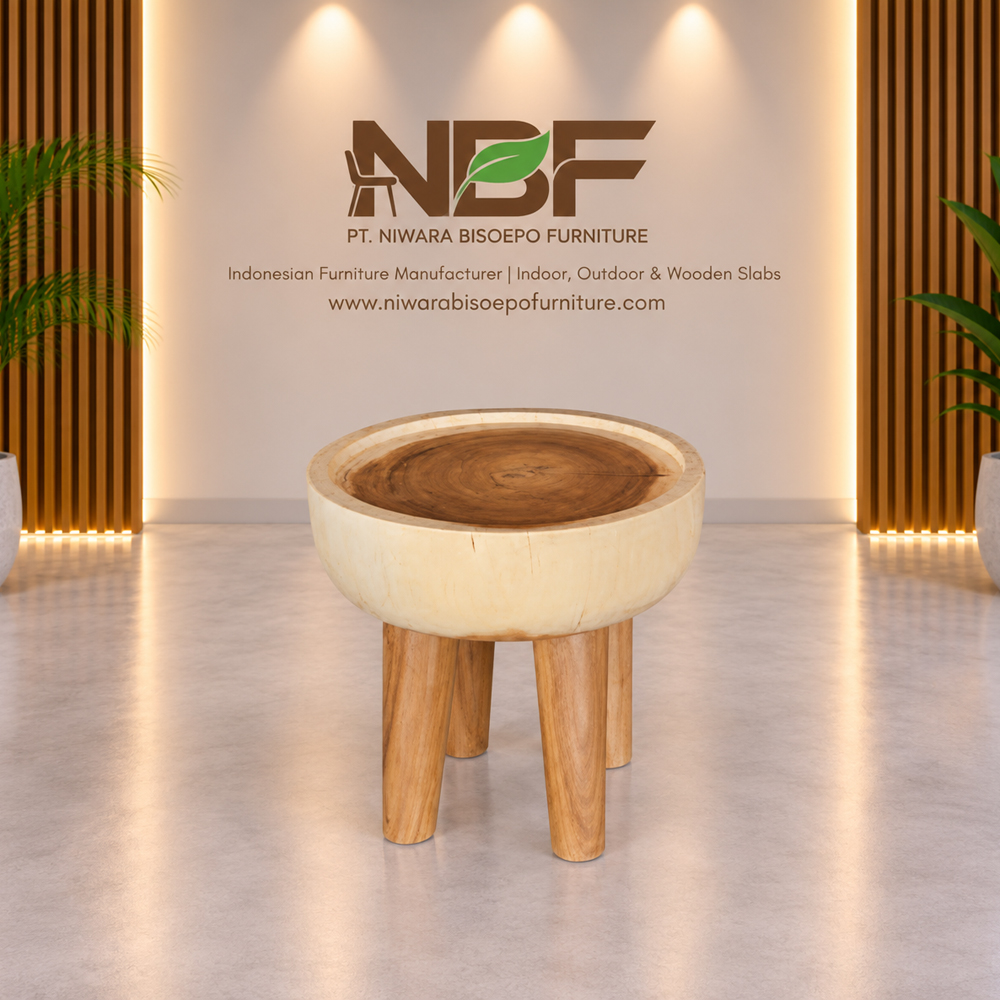 Natura Suar Wood Bowl Side Table Niwara Studio Natura Suar Wood Bowl Side Table by Indonesian furniture manufacturer