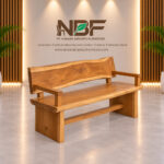 Natural edge high back suar wood arm bench by Indonesian furniture manufacturer