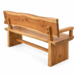 Rear view of solid suar wood bench with live edge backrest and solid wood construction