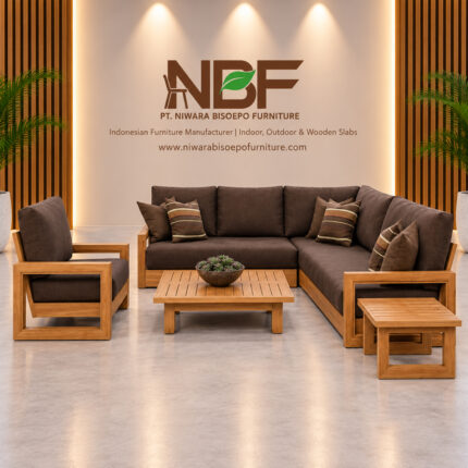 Nexa solid teak sectional outdoor lounge set by Indonesian furniture manufacturer