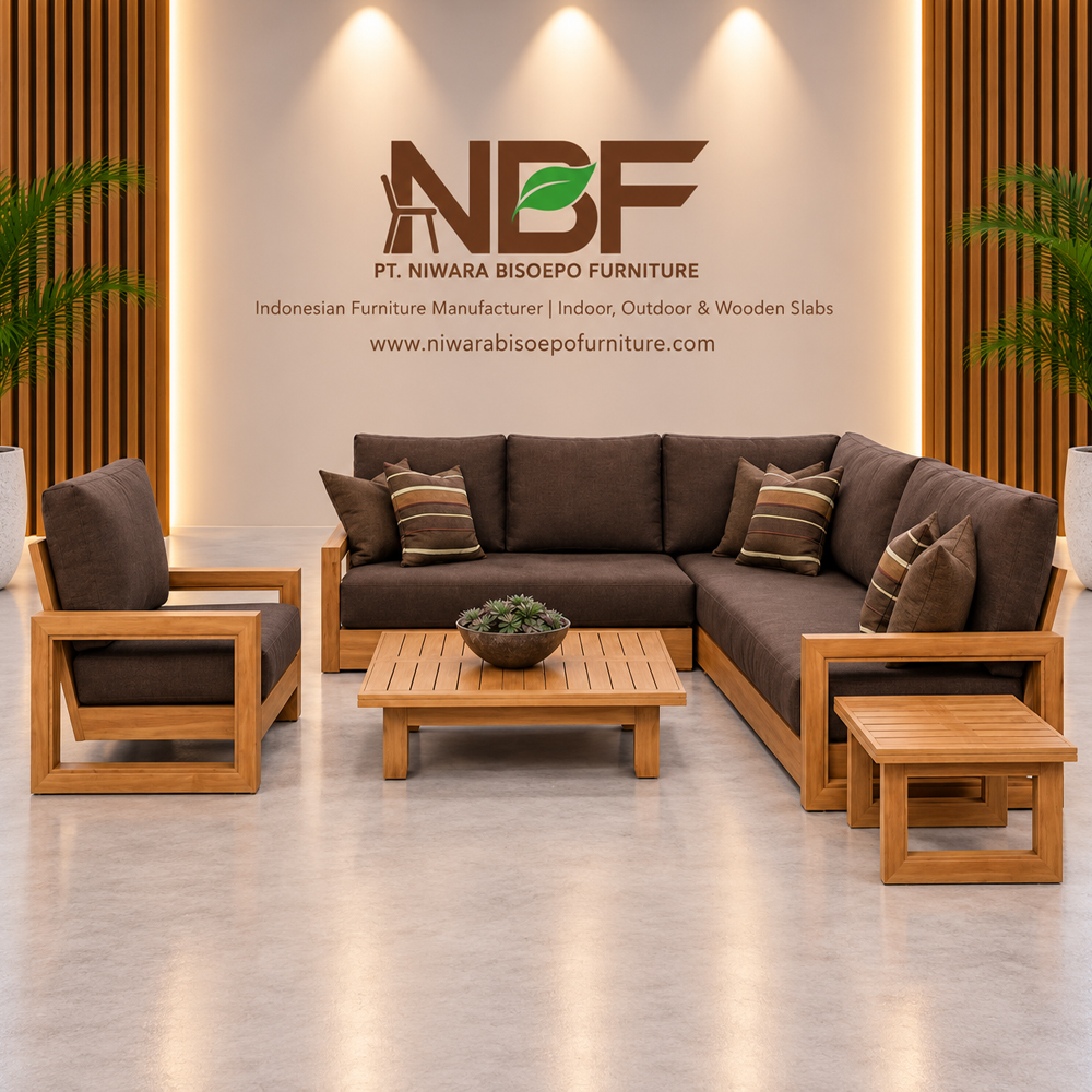 Nexa Solid Teak Sectional Outdoor Lounge Set Niwara Studio Nexa solid teak sectional outdoor lounge set by Indonesian furniture manufacturer
