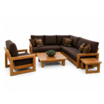Nexa modular teak sectional sofa set with lounge chair and matching outdoor tables