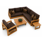 Modern solid teak modular outdoor furniture set with sectional seating and lounge tables