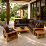 Teak outdoor sectional lounge set for hotel resort villa and covered patio projects