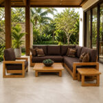 Nexa solid teak outdoor sofa set for resort villa patio and hospitality lounge areas