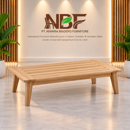 Nimas solid teak outdoor coffee table in furniture studio