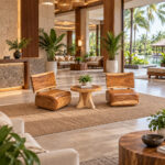 Solid suar wood lounge chairs with round table for resort