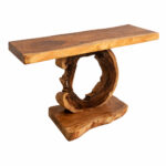 Solid suar wood console table front view with circular base