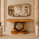 Live edge suar wood console table for luxury hotel entryway