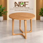 Orion solid teak round dining table by Indonesian furniture manufacturer